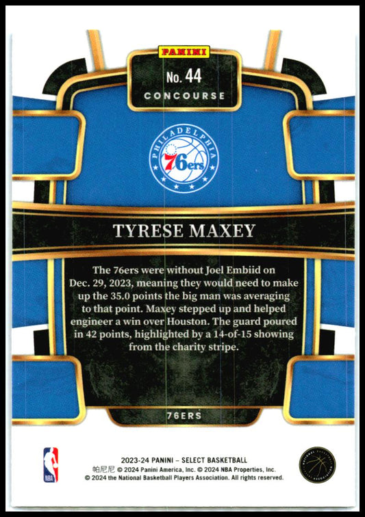 2023-24 Panini Select Blue #44 Tyrese Maxey Philadelphia 76ers