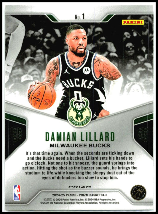 2024-25 Panini Prizm Dominance Prizms Silver #1 Damian Lillard Milwaukee Bucks