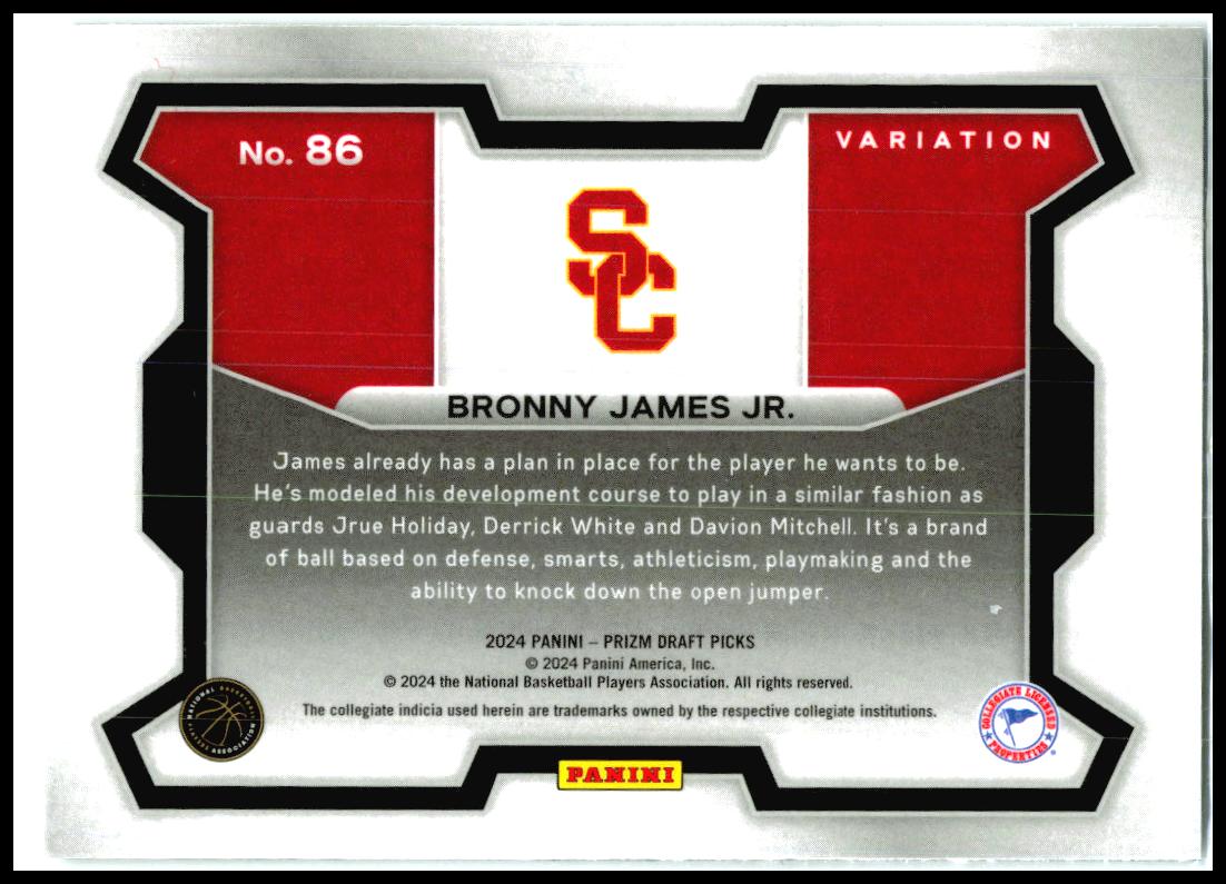 2024 Panini Prizm Draft Picks #86b Bronny James Jr. USC Trojans