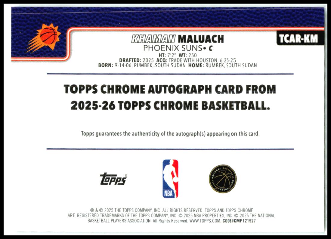 2025-26 Topps Chrome Auto #TCAR-KM Khaman Maluach