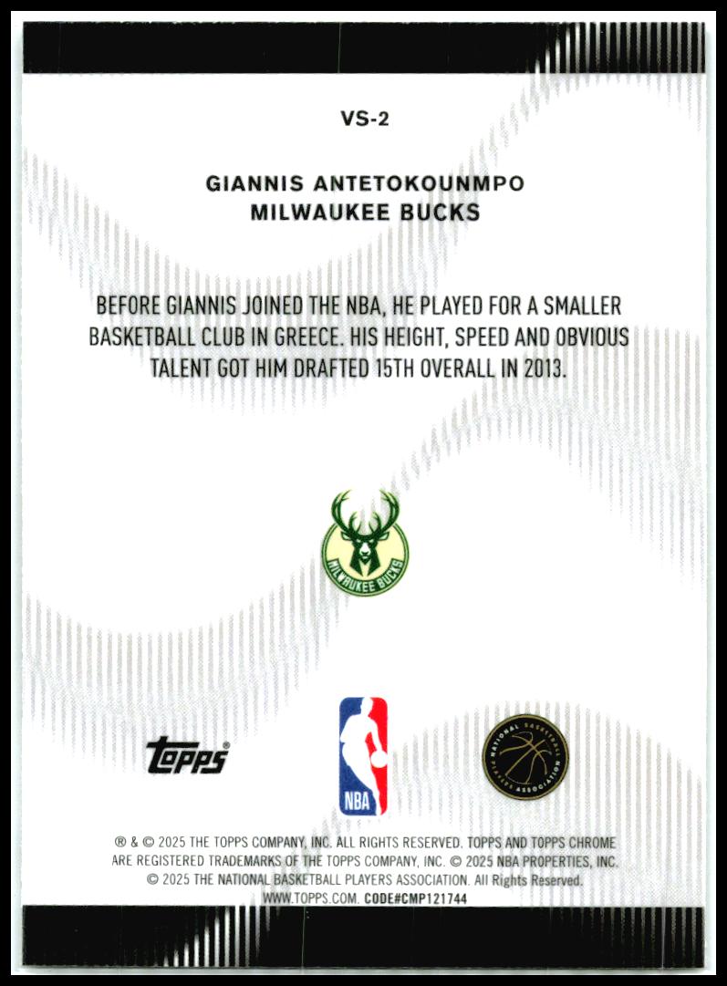 2025-26 Topps Chrome Voices #VS-2 Giannis Antetokounmpo