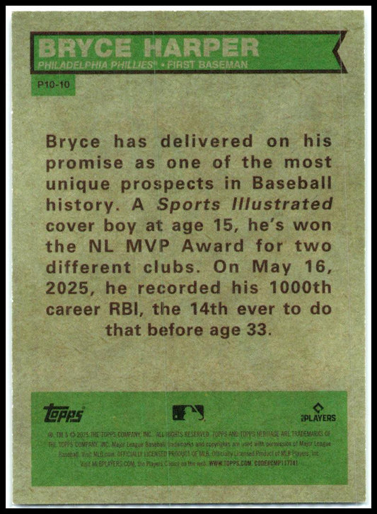 2025 HERITAGE HIGH NUMBER Holographic #P10-10 Bryce Harper