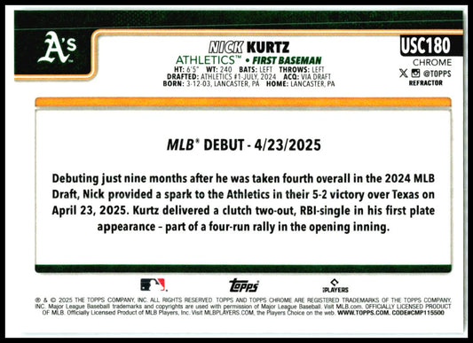 2025 Topps Chrome Prism #USC180 Nick Kurtz Athletics