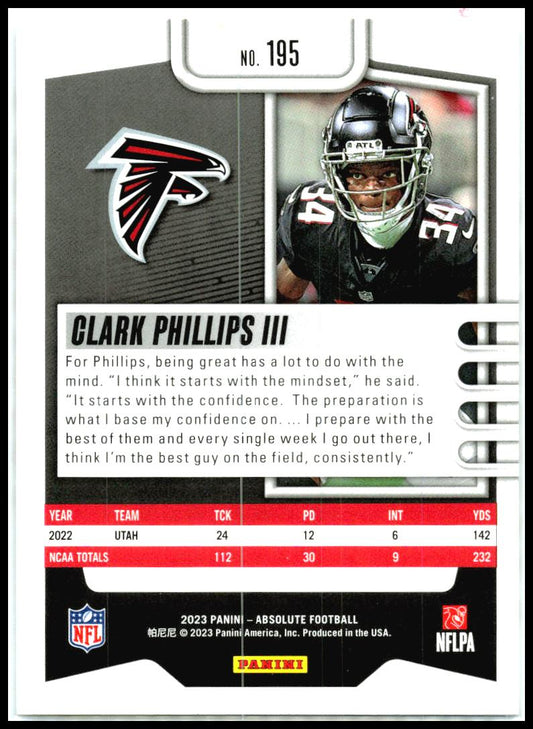 2023 Panini Absolute #195 Clark Phillips III Atlanta Falcons