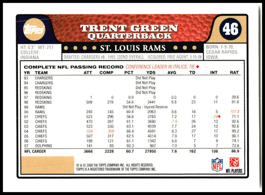 2008 Topps Gold Foil #46 Trent Green St. Louis Rams