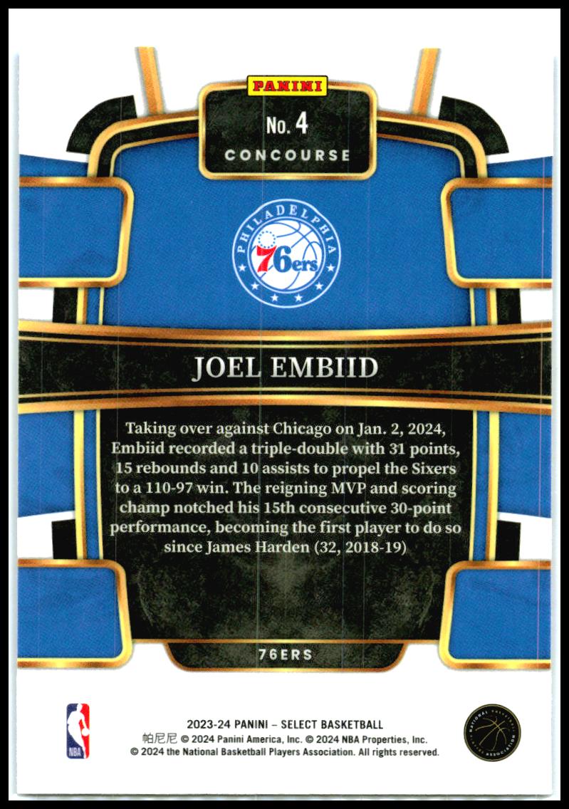 2023-24 Panini Select Blue #4 Joel Embiid Philadelphia 76ers