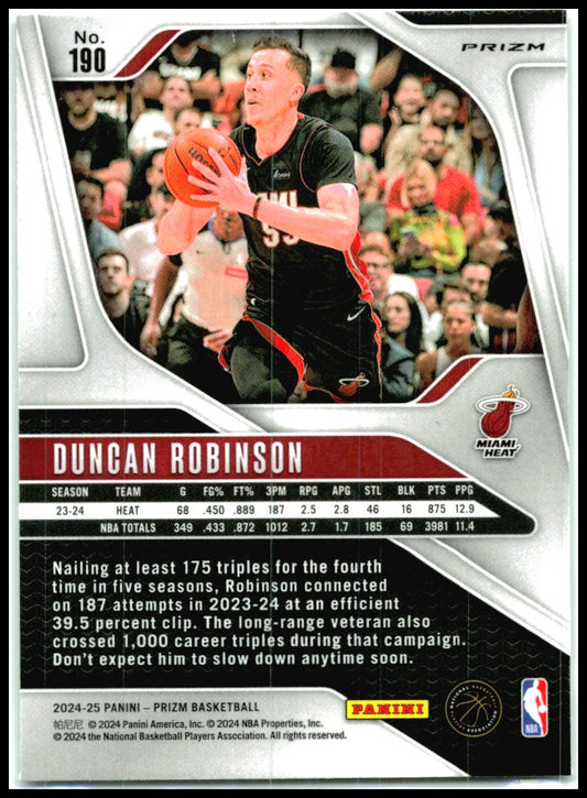 2024-25 Panini Prizm Prizms Green #190 Duncan Robinson Miami Heat