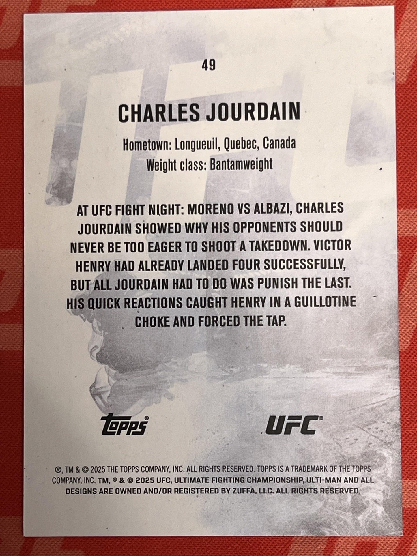 2025 Topps Knockout UFC #49 Charles Jourdain Rookie