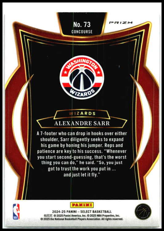 2024-25 Panini Select Red Cracked Ice Prizm #73 Alexandre Sarr Rookie Wizards