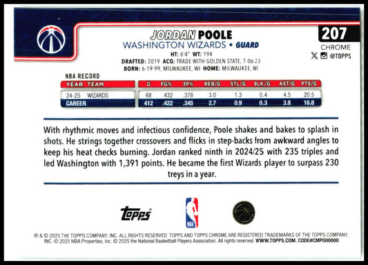 2025-26 Topps Chrome X-Fractors #207 Jordan Poole Washington Wizards