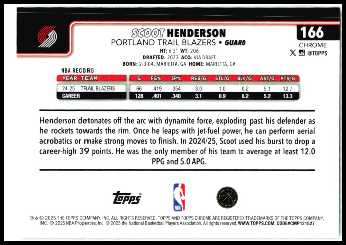 2025-26 Topps Chrome X-Fractors #166 Scoot Henderson