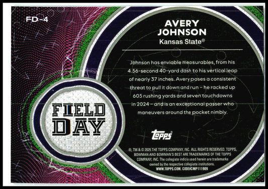 2025 Bowman University Best Field Day #FD-4 Avery Johnson Kansas State Wildcats