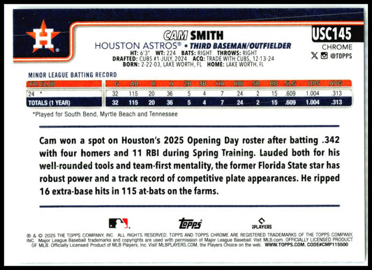 2025 Topps Update X-Fractor #USC145 Cam Smith Rookie Houston Astros
