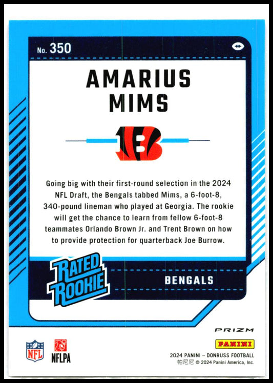 2024 Donruss - Optic Rated Rookies Preview Pink #350 Amarius Mims Rookie Bengals