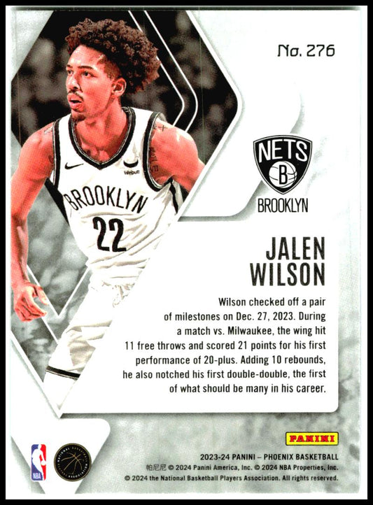 2023-24 Panini Phoenix Phoenix Teal Lazer #276 Jalen Wilson Rookie Brooklyn Nets