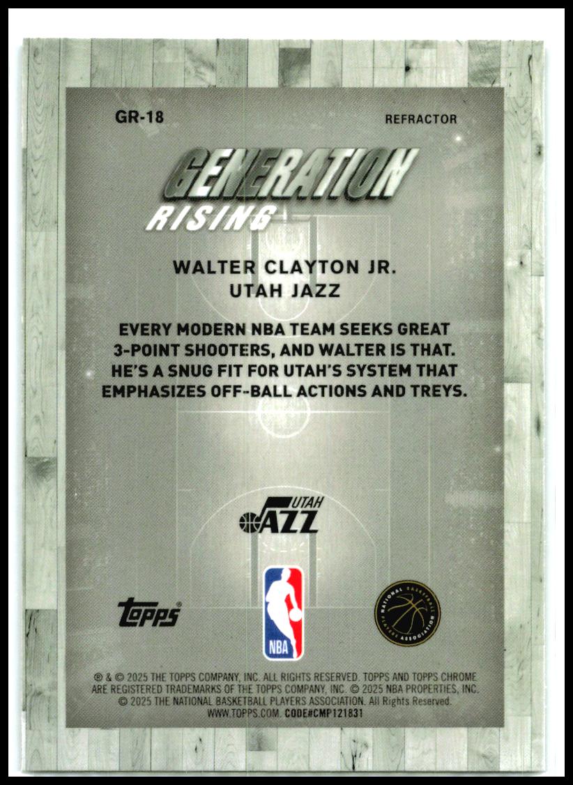 2025-26 Topps Chrome Generation #GR-18 Walter Clayton Jr Jazz