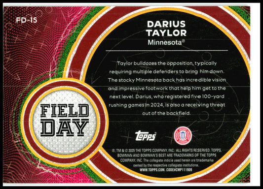 2025 Bowman University Best Field Day Black #FD-15 Darius Taylor Minnesota