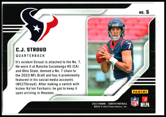 2023 Panini Zenith Behind the Numbers #5 C.J. Stroud Houston Texans