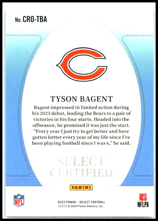 2023 Panini Select Select Certified Rookies #CRO-TBA Tyson Bagent Chicago Bears