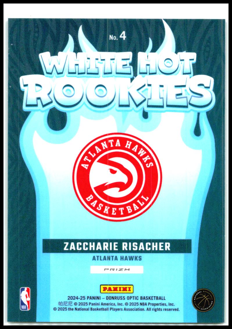 2024-25 Donruss Optic White Hot Rookies Purple #4 Zaccharie Risacher Hawks