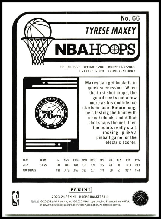 2023-24 Hoops #66 Tyrese Maxey Philadelphia 76ers