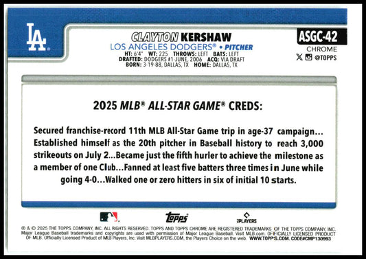 2025 Topps Update 2025 All-Star Game #ASG-50 Clayton Kershaw Los Angeles Dodgers