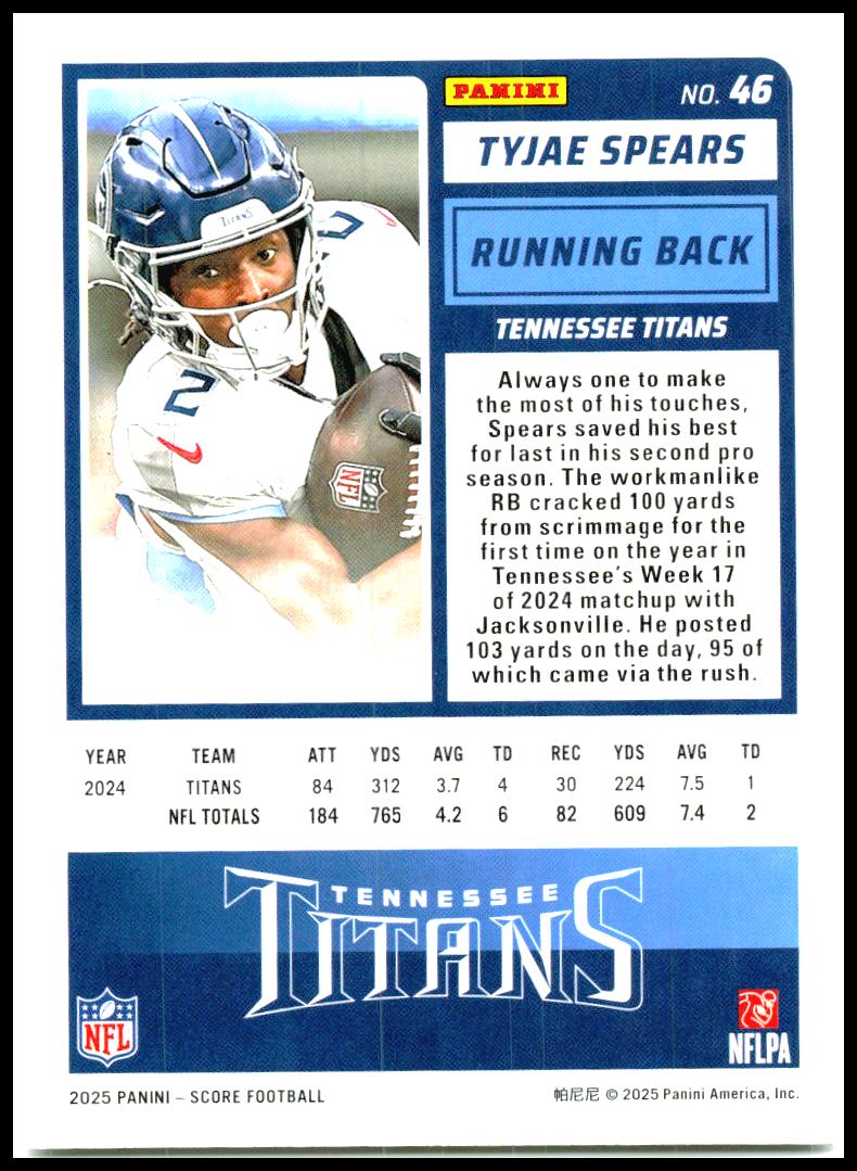 2025 Score #46 Tyjae Spears Tennessee Titans