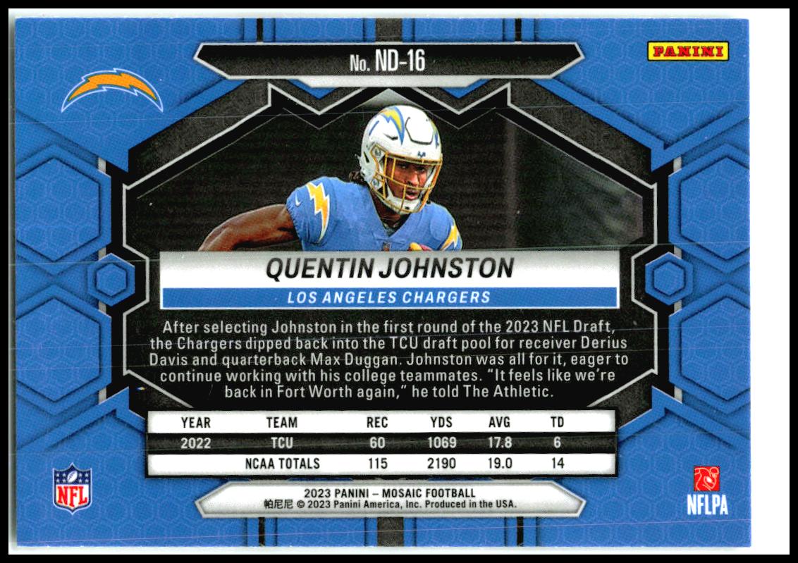 2023 Panini Mosaic #ND-16 Quentin Johnston Los Angeles Chargers