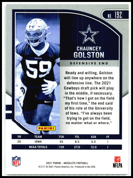 2021 Panini Absolute #192 Chauncey Golston Dallas Cowboys