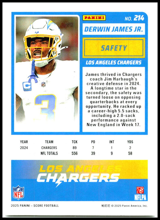 2025 Score #214 Derwin James Jr. Los Angeles Chargers
