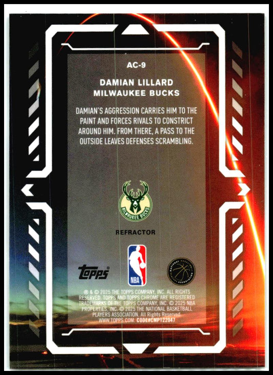 2025-26 Topps Chrome Activators Refractor #AC-9 Damian Lillard Milwaukee Bucks