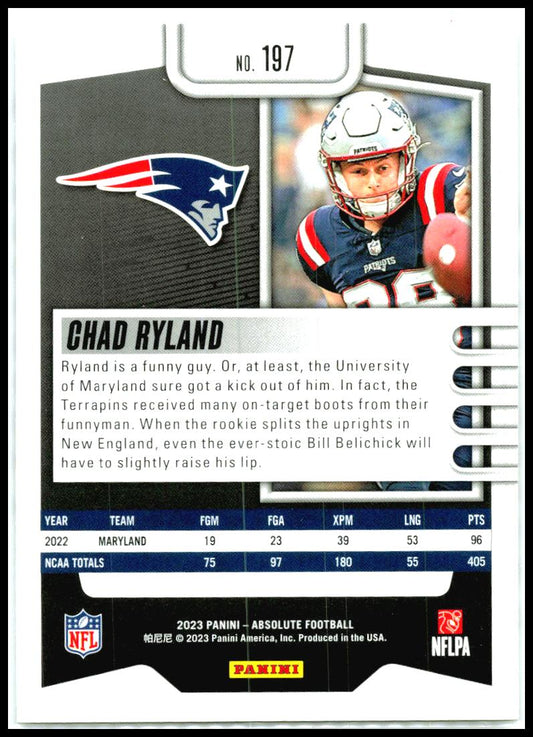 2023 Panini Absolute #197 Chad Ryland New England Patriots