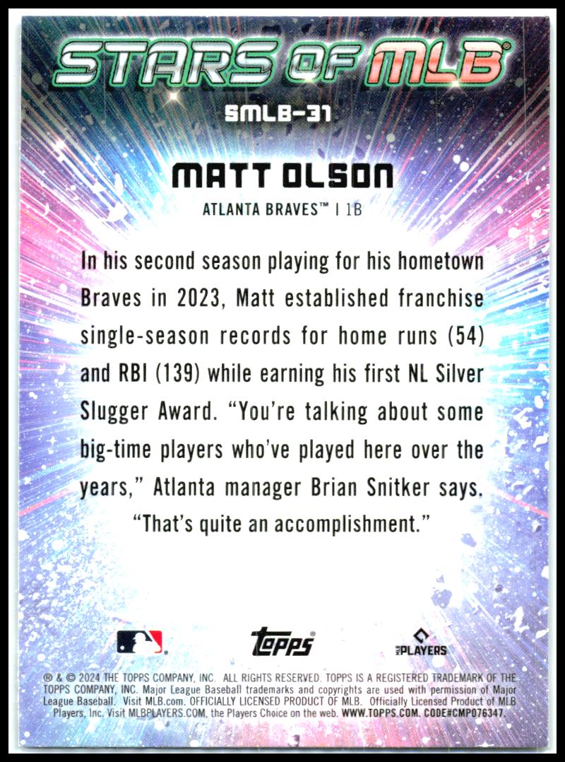 2024 Topps Stars of MLB #SMLB-31 Matt Olson Atlanta Braves