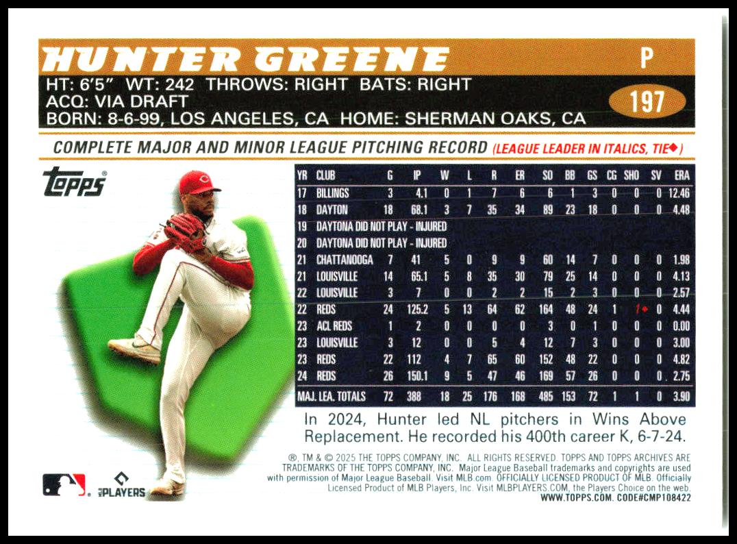 2025 Topps Archives #197 Hunter Greene Cincinnati Reds