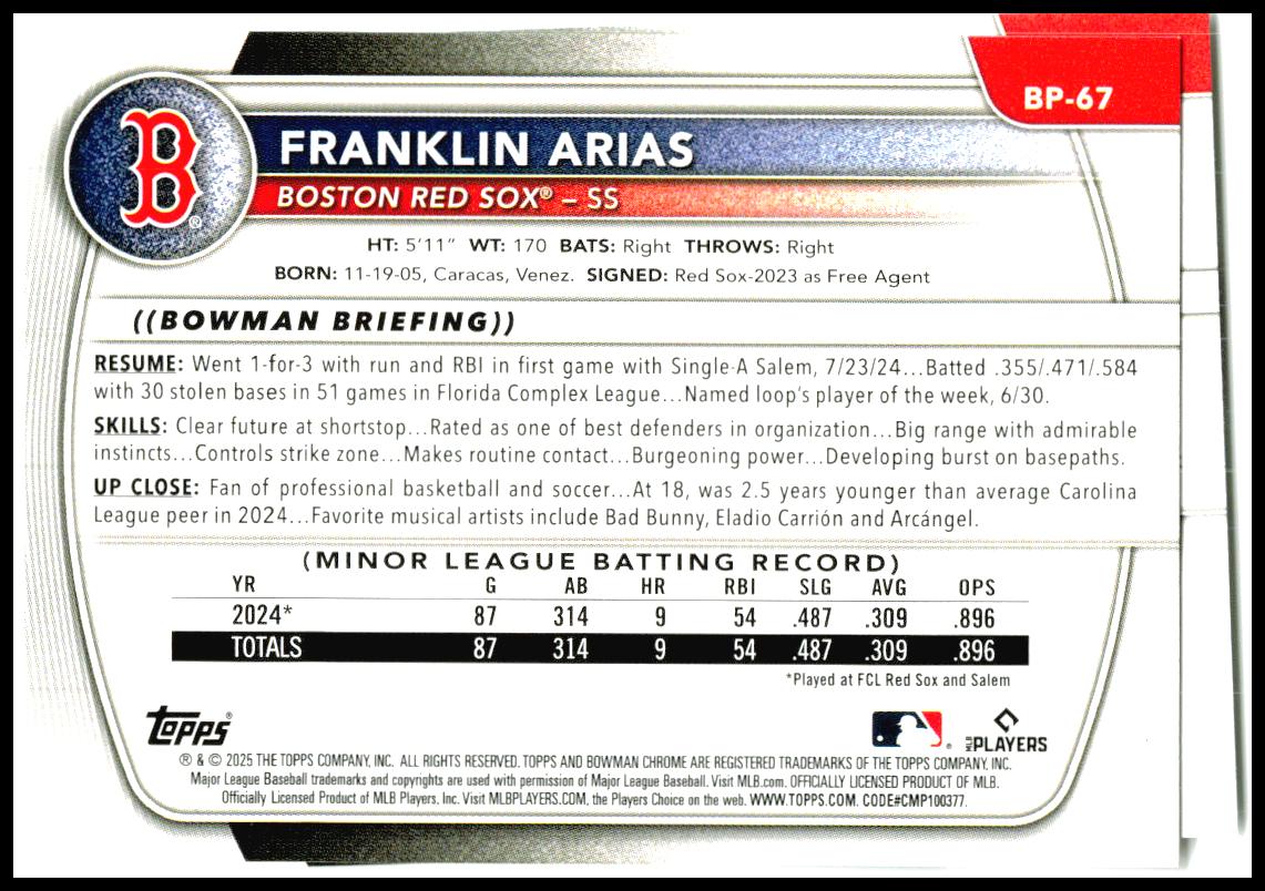 2025 Bowman Prospects #BP-43 Jhostynxon Garcia Boston Red Sox