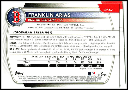 2025 Bowman Prospects #BP-43 Jhostynxon Garcia Boston Red Sox