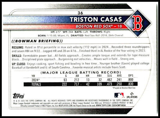 2025 Bowman #36 Triston Casas Boston Red Sox