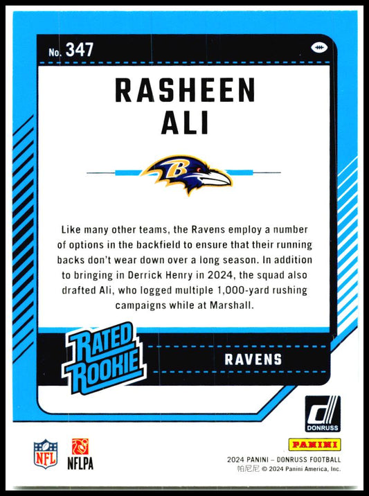 2024 Donruss #347 Rasheen Ali Rookie Baltimore Ravens