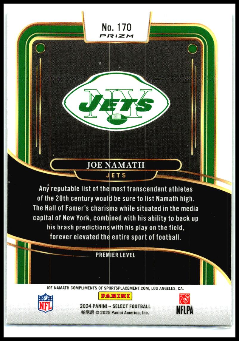 2024 Panini Select - Black & Green Prizm Shock #170 Joe Namath New York Jets