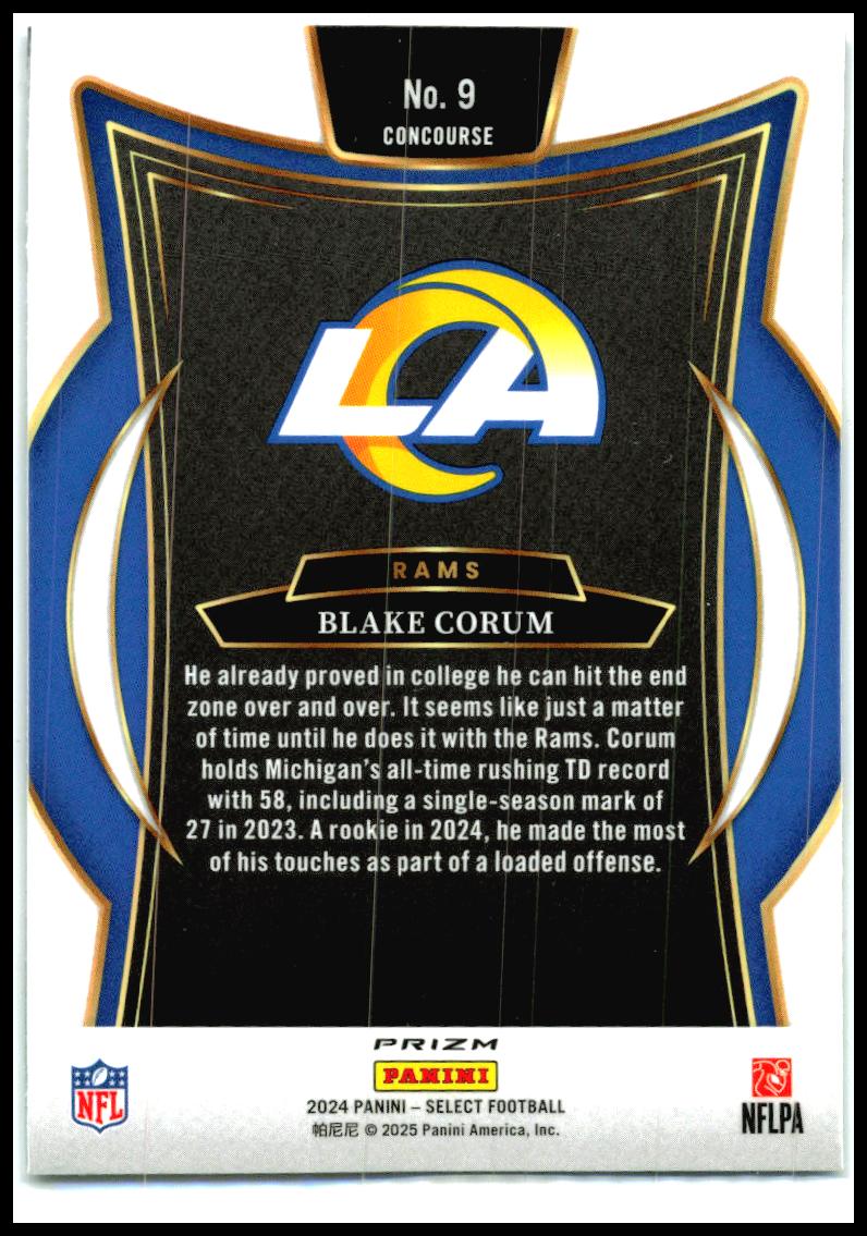 2024 Panini Select Black & Green Prizm Shock #9 Blake Corum Rookie Rams
