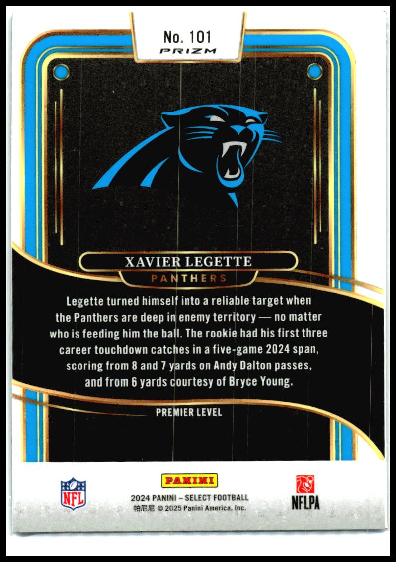 2024 Panini Select Black & Green Prizm Shock #101 Xavier Legette Rookie Carolina
