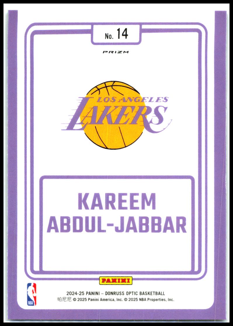 2024-25 Donruss Optic Winner Stays Purple #14 Kareem Abdul-Jabbar Lakers