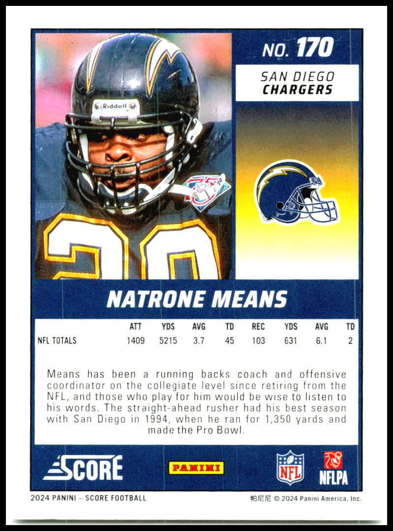 2024 Score #170 Natrone Means San Diego Chargers