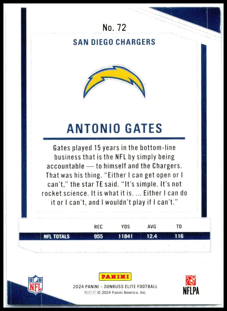 2024 Donruss Elite #72 Antonio Gates San Diego Chargers