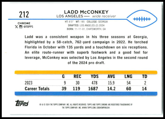 2024 Topps Chrome #212 Ladd McConkey Rookie Los Angeles Chargers