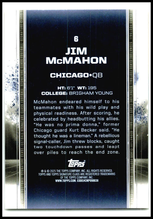 2024 Topps Signature Class Red & Yellow #6 Jim McMahon Chicago Bears