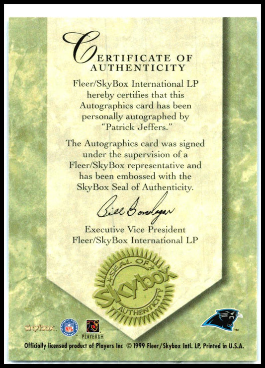1999 Fleer SkyBox Premium Autographics # Patrick Jeffers Dallas