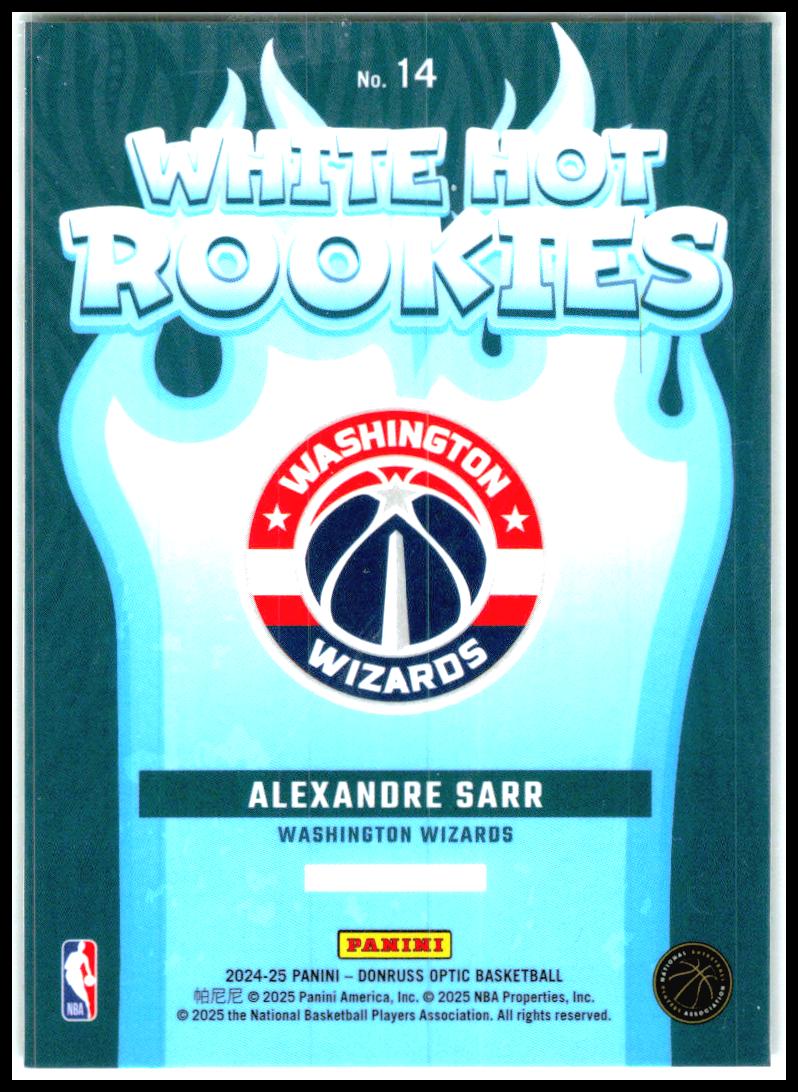 2024-25 Donruss Optic White Hot Rookies #14 Alexandre Sarr Washington Wizards