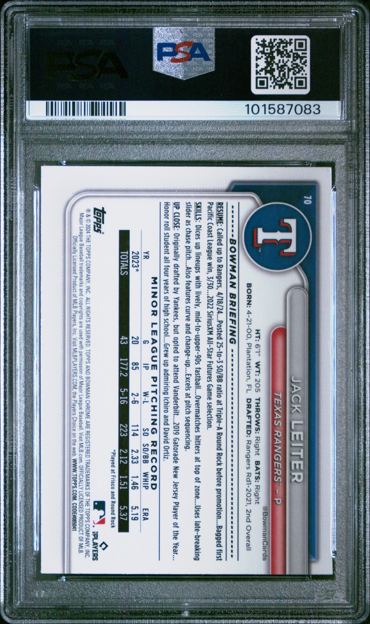 2024 Bowman Chrome Sapphire Edition Gold #70 Jack Leiter