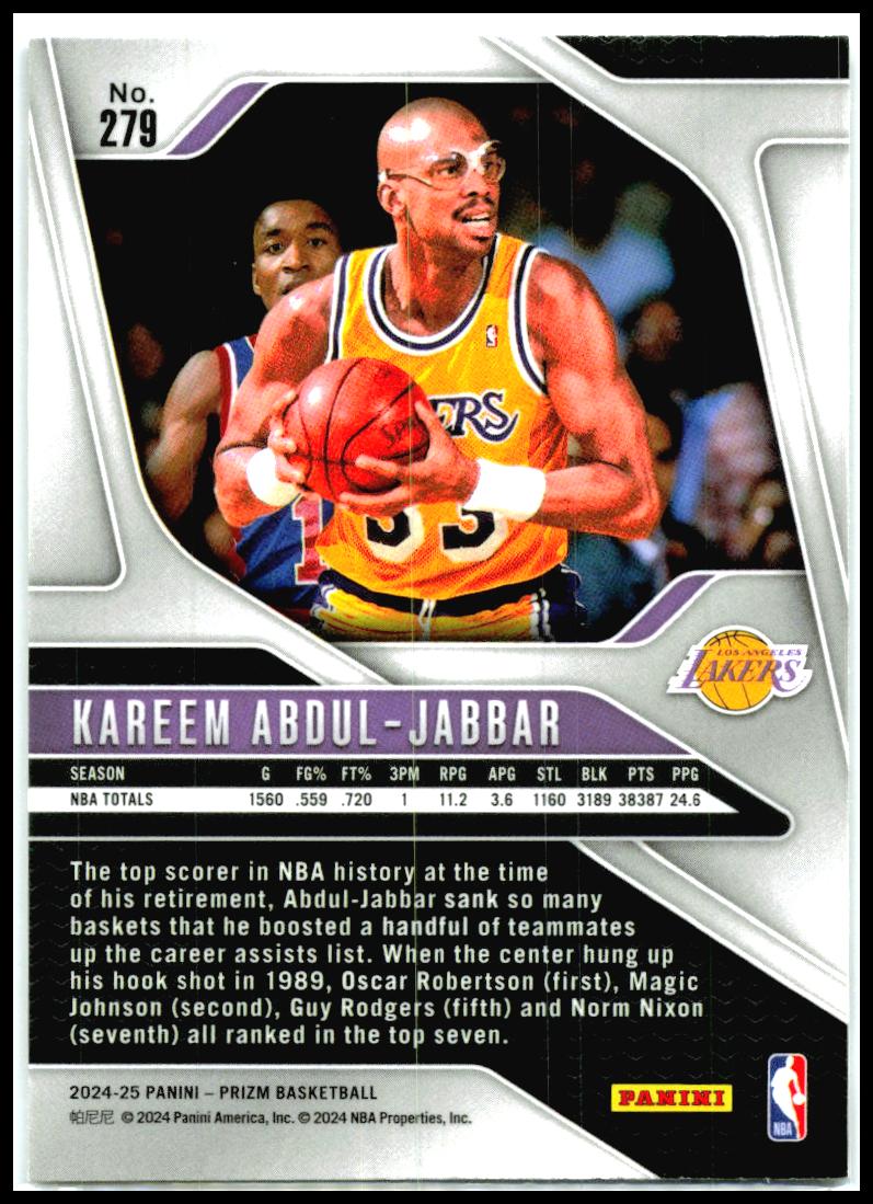 2024-25 Panini Prizm #279 Kareem Abdul-Jabbar Los Angeles Lakers